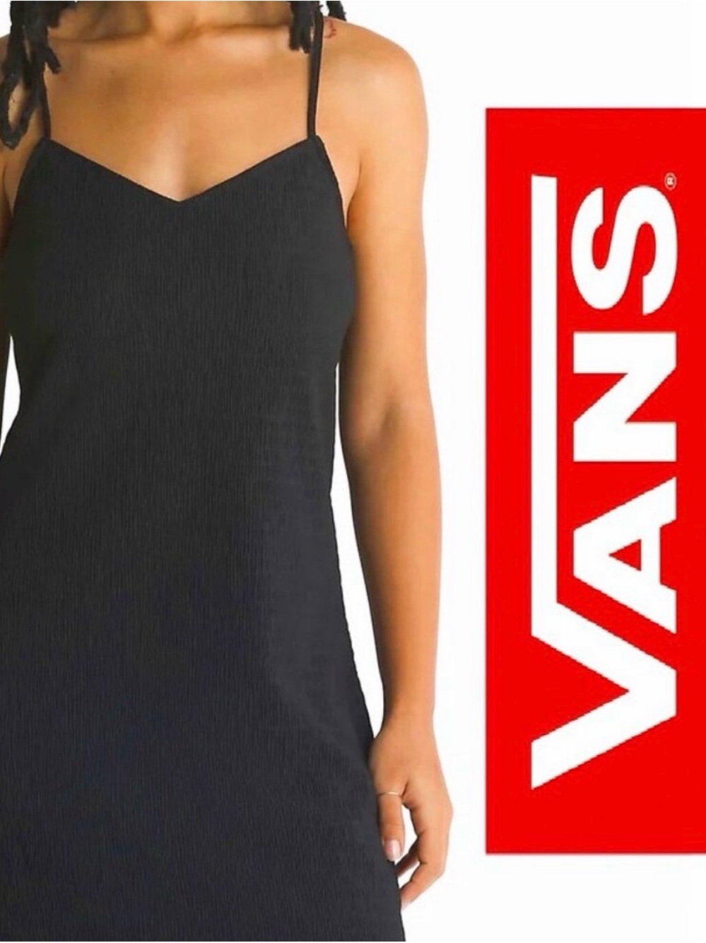 Vans Black Ribbed Spaghetti Strap Mini Dress